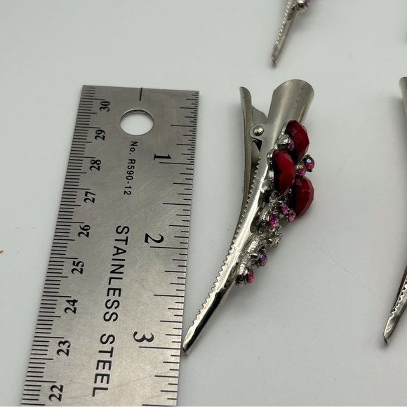 Lot of 7 Silver Tone Alligator Clips Floral Butterfly and Rhinestones Classic main image 7